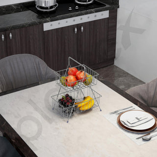 Plantex High Grade Steel 2-Tier Fruit & Vegetable Basket For Dining Table/Kitchen (Chrome), Countertop, Tiered Shelf