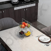 Plantex High Grade Steel 2-Tier Fruit & Vegetable Basket For Dining Table/Kitchen (Chrome), Countertop, Tiered Shelf