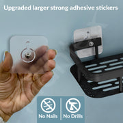 Plantex Bathroom Organiser Without Drill/Self Adhesive Stainless Steel Shelf for Bathroom with Aluminium Railing- Pack of 2 (12x5 inch, Black)