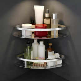 Plantex Corner Shelf for Bathroom Wall/304 Grade Stainless Steel Bathroom Corner Shelf Rack/Bathroom Racks and Shelves/Multipurpose Bathroom Accessories Set - Pack of 2 (Chrome,9x9 Inches)