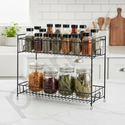 Plantex 2-Tier Stainless Steel Countertop, Tabletop Tiered Shelf Rack/Kitchen Organizer/Spice Jar Organizer/Storage Rack For Kitchen (Black)