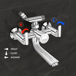 Plantex Bal-517 Pure Brass Telephonic Wall Mixer with Crutch Arranging of Hot & Cold Water with Water Saving Nozzle for Bathroom and Brass Wall Flange -7 Year Warranty -(Chrome)