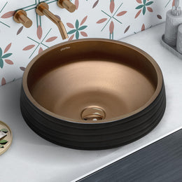 Plantex Designer Ceramic Basin/Table Top Wash Basin for Bathroom/Countertop Vessel Sink Basin for Home/Office/Restaurant (Black & Bronze - 15 x 15 x 6 Inch)