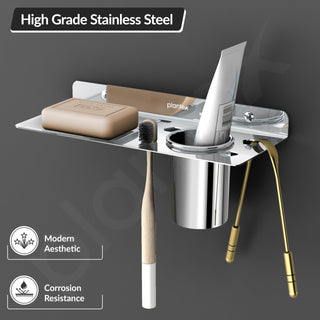 Plantex Platinum Stainless Steel Soap Dish with Tumbler Holder/Soap Holder/Bathroom Accessories - (Chrome)