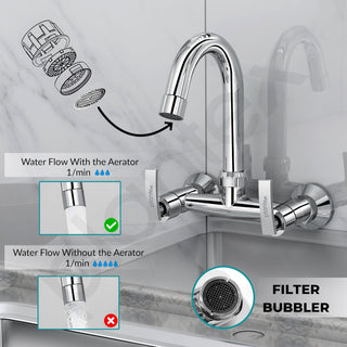 Plantex Pure Brass Sink Mixer with Double Handle Hot and Cold Water Tap for Kitchen/Bathroom Basin Faucet with Brass Wall Flange & Teflon-Tape - (COL-1014, Chrome Finish)