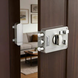 Plantex Heavy Duty Rim Locks for Main Door/Night Latch Lock with 4 Keys/Tribolt Lock with 5 Years of Warranty/Suitable for Inside Opening Door- Pack of 1 (Satin White & Chrome)
