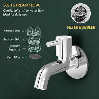 Plantex Short Body Bib Tap for Bathroom with Water-Saving Aerator/Wall Mount Bib Cock with Wall Flange and Teflon Tape/Brass Spindle Basin Tap for Home (MKS-1271-Mirror Chrome)