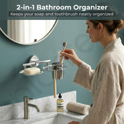 Plantex J4 Stainless Steel Soap Dish with Tumbler Holder/Soap and Brush Holder for Bathrooom/2 in 1 Soap Holder with Toothbrush Holder/Bathroom Accessories (Chrome Finish) Angel