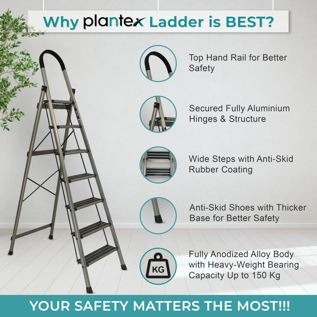 Plantex Guardex 7 Step Foldable Aluminum Ladder for Home/Ladder with ...