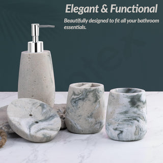 Plantex Resin Bathroom Accessories Set/Soap Holder for Bathroom/Toothbrush Holder/Tumbler Holder/LiquidsSoap Dispenser - 4 Piece(Marble Green & Beige)