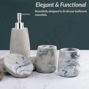 Plantex Resin Bathroom Accessories Set/Soap Holder for Bathroom/Toothbrush Holder/Tumbler Holder/LiquidsSoap Dispenser - 4 Piece(Marble Green & Beige)
