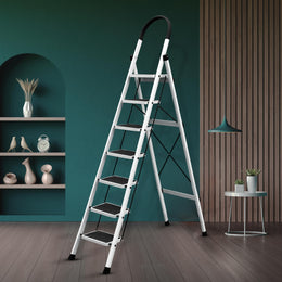 Plantex Steel Ladder for Home/Strong Foldable Wide 7 Step Ladder/Anti-Skid 7 Step Ladder - (Apex - White)-refurbished