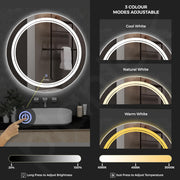 Plantex Glass Mirror With Light With 3 Tone/Touch Wall Mount Mirror For Bedroom/Dressing Room/Living Room - Round Shape (24 Inch), White
