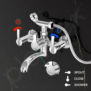 Plantex Pure Brass Telephonic Wall Mixer with Crutch Arranging of Hot & Cold Water with Water Saving Nozzle for Bathroom and Brass Wall Flange 7 Year Warranty -(AQ-1417-Chrome)