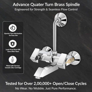 Plantex Brass Wall Mixer for Bathroom with L-Bend Connector for Overhead Shower/Mixer Tap/Wall Mixer for Bathroom 2 in 1 with 7-Year Manufacturer's Warranty- (Pri-318-Chrome)
