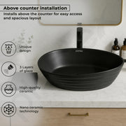 Plantex Designer Ceramic Basin/Table Top Wash Basin for Bathroom/Countertop Vessel Sink Basin for Home/Office/Restaurant (Matt Black, 22 x 14 x 7 Inch )