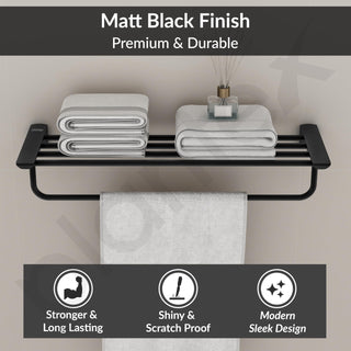 Plantex Space Aluminium Towel Holder in Bathroom/Towel Rod/Bathroom Towel Holder/Bathroom Accessories - Black (24 Inch)