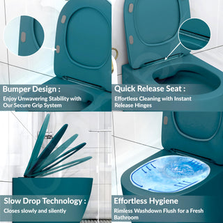 Plantex Ceramic Wall Hung Commode for Toilet/Rimless Washdown Western Commode/Western Toilet with Soft Close Toilet Seat Cover- P Trap (Pine Blue)