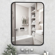 Plantex Aluminium Frame Bathroom Mirror for Wall/Wall Mount Mirror for Bedroom/Dressing Room/Living Room/Entryway - Shatterproof Mirror (18x24 Inch-Brushed Black/Rectangle)