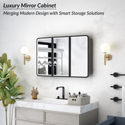 Plantex 304 Stainless Steel Bathroom Cabinet with Mirror/LED Mirror Cabinet for Wall/Triple Door Bathroom Cabinet Storage/Bathroom Organiser Cabinet (36X24 Inch- Defogger/Black)