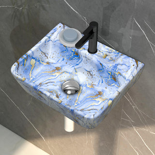 Plantex Wallmount Basin for Bathroom/Designer Ceramic Wall Hung Hand Wash Basin/Rectangle Countertop Wash Basin/Home/Office (Blue - 17.5 x 14 x 5 Inch)