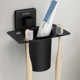 Plantex Tumbler Holder for Bathroom/Stainless Steel Toothpaste Holder/Toothbrush Holder/Bathroom Accessories - Pack of 1 (Black)