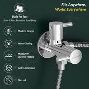 Plantex Brass Spindle 2 Way Angle Valve with Wall Flange and Teflon Tape/Angle Cocke for Bathroom/Water Tap-(Mks-1276-Chrome)