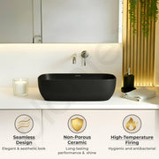 Plantex Wash Basin for Bathroom/Ceramic Basin/Rectangle Tabletop Basin/Wash Basin for Home/Restaurant (18 x 13 x 5 Inch - Charcoal Black)