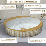 Plantex Ceramic Washbasin/Designer Basin for Bathroom/Oval Tabletop Basin/Countertop Vessel Sink for Home/Office/Restaurant (Gold & White - 24 x 14 x 10 Inch)