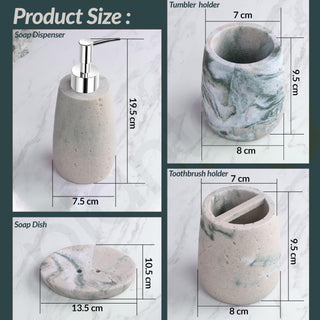 Plantex Resin Bathroom Accessories Set/Soap Holder for Bathroom/Toothbrush Holder/Tumbler Holder/LiquidsSoap Dispenser - 4 Piece(Marble Green & Beige)