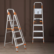 Plantex Secura 5 Step Aluminium Ladder for Home/Foldable Ladder with Support Hand Rail (Orange-Silver)