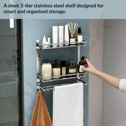 Plantex Stainless Steel Bathroom Organizer/Multipurpose 3 Tier Bathroom Shelf with Towel Hanger and Hooks/Shelf for Washroom