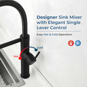 Plantex Brass Sink Tap for Kitchen Basin/360Ãƒâ€šÃ‚Â° Swivel Spout Kitchen Faucet with Double Handle| Spring Pull Out Tap for Kitchen Sink-(8982-Black)