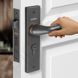 Plantex Heavy-Duty Door Lock Set - Main Door Lock Handle Set/Mortise Lock with 3 Keys, Brass Lock Body & Cylinder (8121 - Grey & PVD Choco)