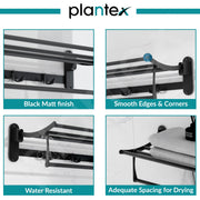 Plantex Stainless Steel Folding Towel Rack for Bathroom/Towel Rod with Hooks/Towel Stand/Towel Holder/Bathroom Accessories (24 inch) Matt Black