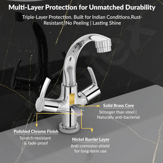 Plantex Pure Brass Wash Basin Tap/Sink Mixer Tap Hot and Cold/Pillar Spout for Wash Basin/Kitchen Mixer Tap-7 Year Warranty (Chrome)