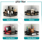 Plantex Corner Shelf for Bathroom Wall/No Drill Bathroom Organiser/Aluminium Corner Shelf for Kitchen/Self Adhesive Shelf (9x9 inches, Matt Black) - Pack of 2