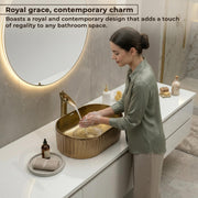 Plantex Table Top Wash Basin For Bathroom/Designer Ceramic Basin/Countertop Vessel Sink Basin - Indo-European Collection (Golden, 20 x 13 x 6 Inch)