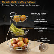 Plantex Elegant High Grade Stainless Steel 3-Tier Fruit & Vegetable Basket for Dining Table/Kitchen-Big Size(Chrome), Solid