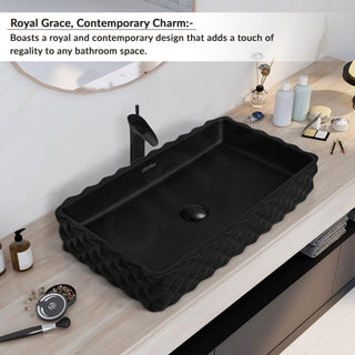 Plantex Ceramic Wash Basin for Bathroom/Table Top Ceramic Basin/Washbasin for Bathroom (Black - 24 x 14 x 5 Inch)