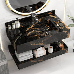 Plantex Floating Vanity/Slab Tile Vanity with Washbasin for Bathroom/Wall Mount Cabinet with Basin - 32 x 18 inch (ED-Black-Marble Finish)