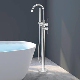 Plantex Pure Brass Free Standing Bathtub Faucet/Bath Tub Filler Faucet/Single Lever Basin Faucet with Handle Held Shower - (Chrome)