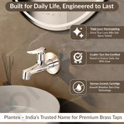 Plantex Short Body Bib Cock Water Tap for Bathroom/Wall Mount Tap for Wash Basin with Teflon Tape & Wall Flange - Pack of 1 (Star, Chrome)