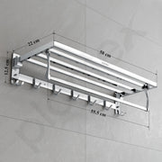 Plantex Folding Towel Rack with Hooks for Bathroom/24 Inch Stainless Steel Towel Hanger/Towel Stand/Towel Rod/Bathroom Accessories - Pack of 1 (Chrome)