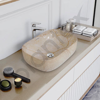 Plantex Ceramic Countertop Basin with Brown Veins - Wash Basin for Bathroom, Restaurant, Hotel (18 x 13 x 5.5 Inch)