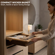 Plantex Wooden and PVC Wicker Basket/Pull Out Cabinet Organizer/Wicker Basket for Modular Kitchen Storage -Pack of 1 (20 x 16.5 x 6 inch)