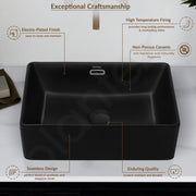 Plantex Basin for Bathroom/Ceramic Washbasin/Rectangle Table Top Wash Basin/Counter Top Basin for Home/Hotel - (Matt Black)