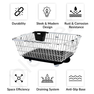 Plantex Stainless Steel Dish Drainer Basket for Kitchen Utensils/Dish Drying Rack with Drainer/Bartan Basket/Plate Stand Size - 23X9 Inch (Chrome)