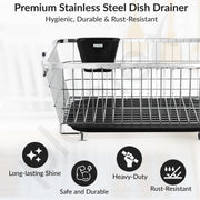 Plantex Stainless Steel Dish Drainer Basket for Kitchen Utensils/Dish Drying Rack with Drainer/Bartan Basket/Plate Stand (Size-54 x 40 x 24 cm/Chrome Finish)