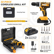 Plantex 21V Cordless Drill Machine for Home/10mm Chuck Electric Screwdriver & Power Drill Kit with 2 Lithium-Ion Batteries, Charger, Accessories & Storage Case (ML-D005, Yellow)